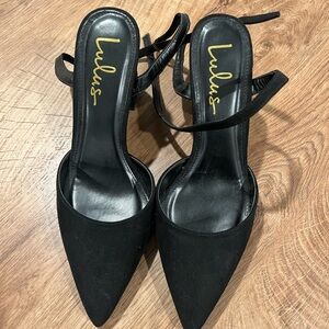 Lulu's Black Suede Slingback Heels
